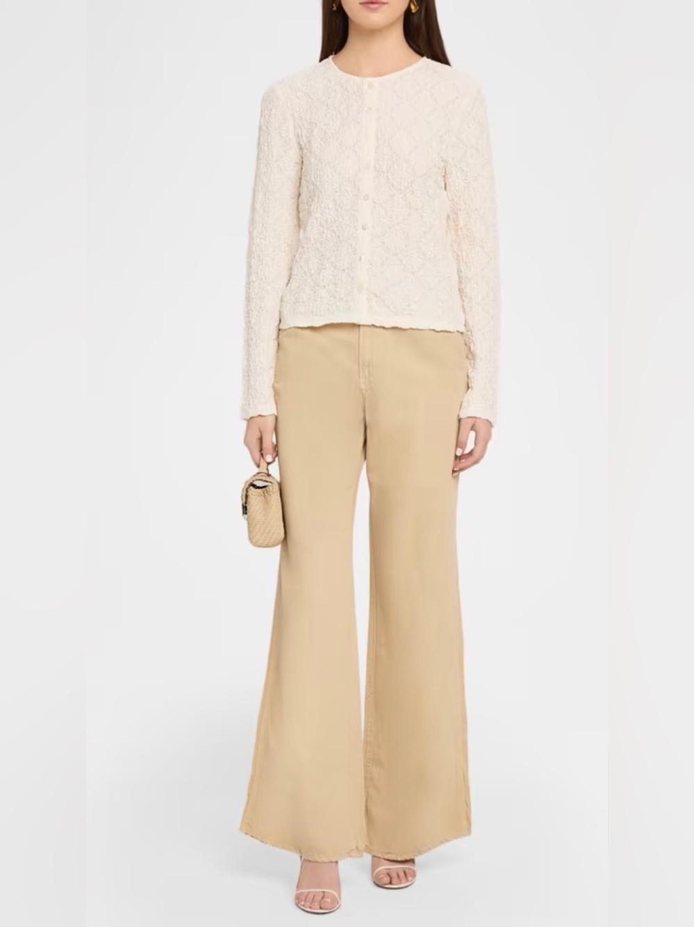 NWT Veronica Beard Kasey Mid-Rise Wide-Leg Pants Stone Khaki -6- MSRP $298